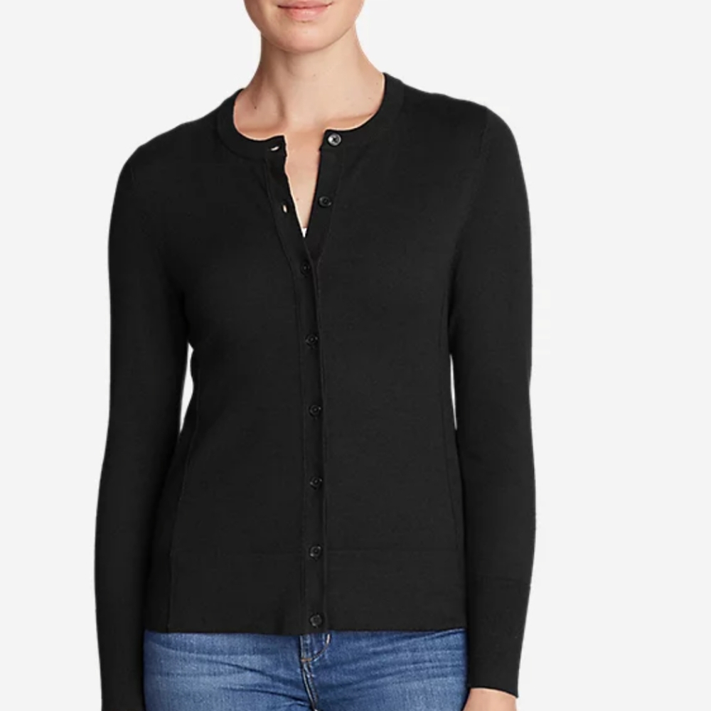 - Eddie Bauer cotton/angora blend black classic button down cardigan w but…